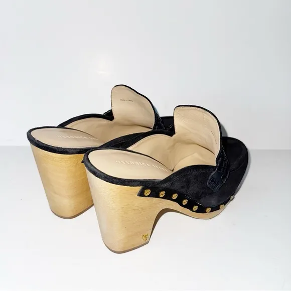 Veronica Beard Delia Black Suede Clogs Size 9.5 Loafer Style