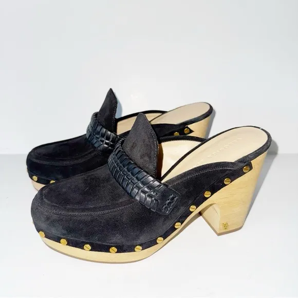 Veronica Beard Delia Black Suede Clogs Size 9.5 Loafer Style