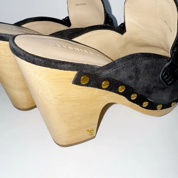 Veronica Beard Delia Black Suede Clogs Size 9.5 Loafer Style