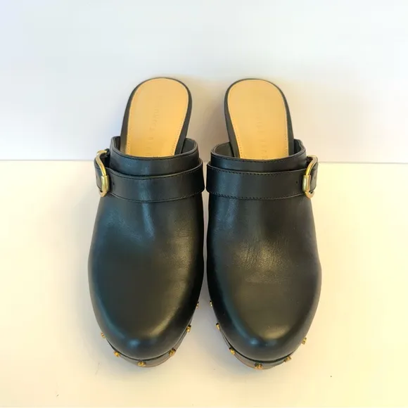 Veronica Beard Hendrix Black Leather Studded wooden clogs, size 9