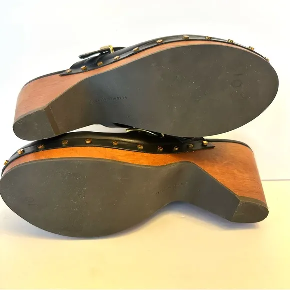 Veronica Beard Hendrix Black Leather Studded wooden clogs, size 9