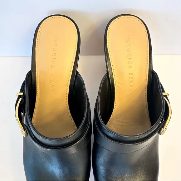 Veronica Beard Hendrix Black Leather Studded wooden clogs, size 9