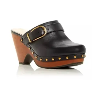 Veronica Beard Hendrix Black Leather Studded wooden clogs, size 9