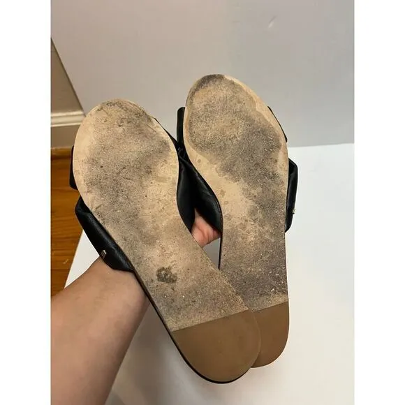 Veronica Beard Salton Knott Black Leather Slides Sz. 12