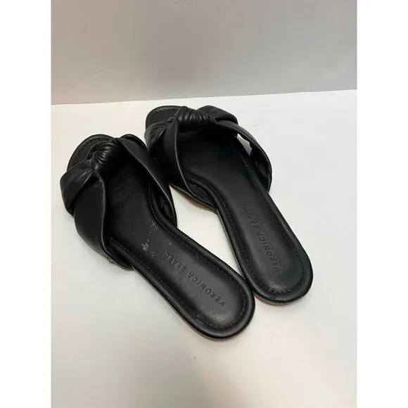 Veronica Beard Salton Knott Black Leather Slides Sz. 12