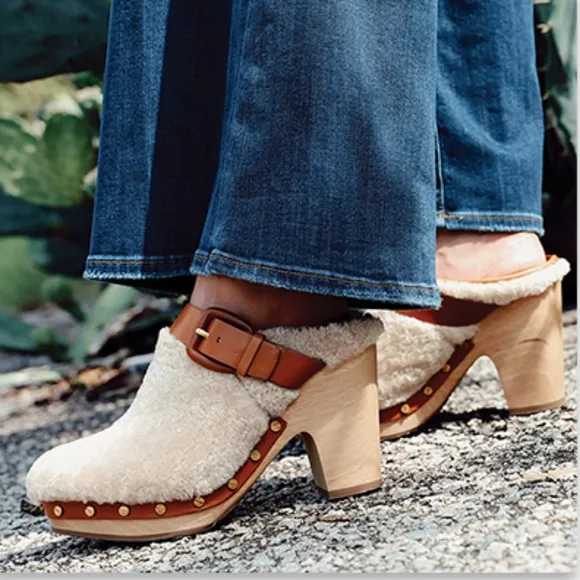 VERONICA BEARD Shearling Leather Buckle Clogs NWT Sz 7