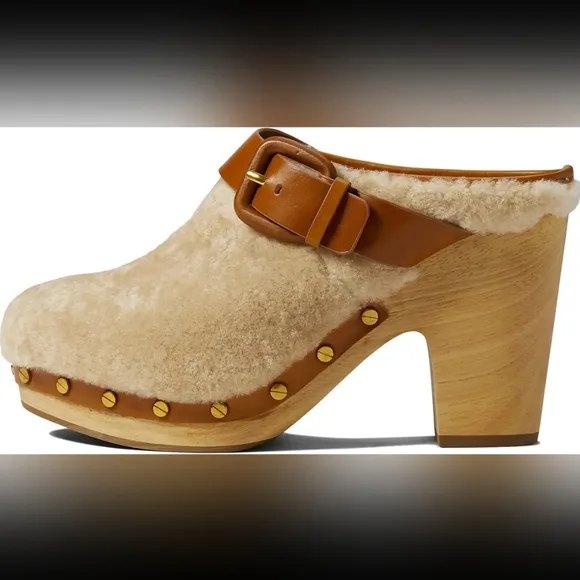 VERONICA BEARD Shearling Leather Buckle Clogs NWT Sz 7