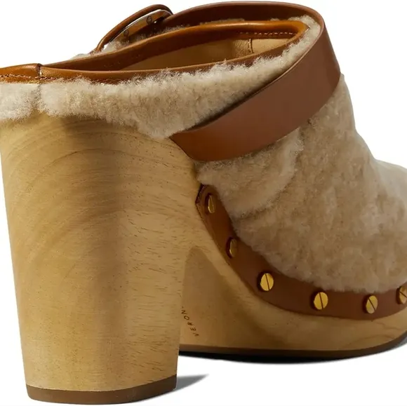 VERONICA BEARD Shearling Leather Buckle Clogs NWT Sz 7