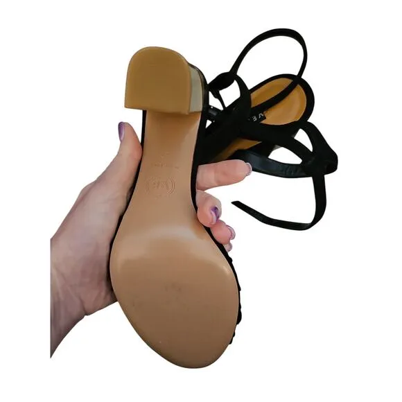 Veronica Beard sz 37 Rosalina Kid Suede black peep toe ankle strap heels sz 7