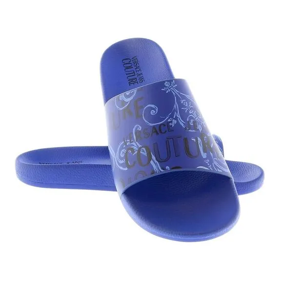 Versace Jeans Couture Electric Blue Baroque Signature Print  Pool Slide