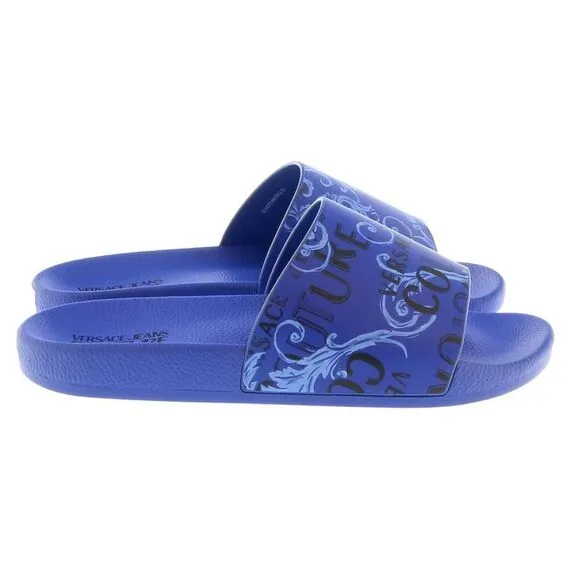 Versace Jeans Couture Electric Blue Baroque Signature Print  Pool Slide