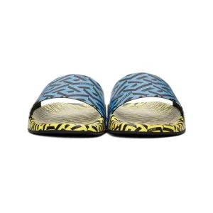 Versace Men's Blue and Yellow Slides Size 41