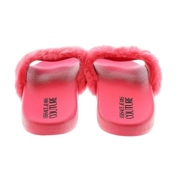Versace Jeans Couture Rose Faux Fur Signature Slides