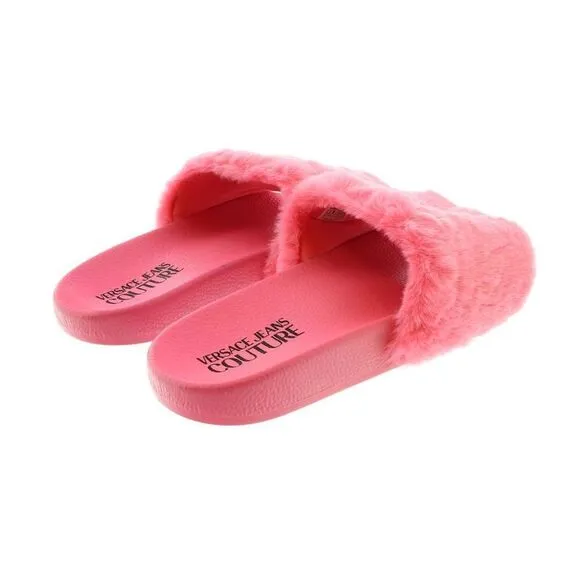 Versace Jeans Couture Rose Faux Fur Signature Slides