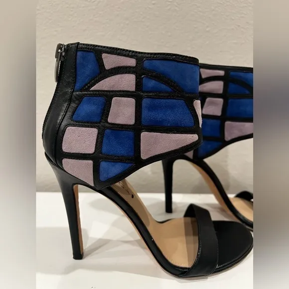 VIA SPIGA blue and gray suede color block heels
