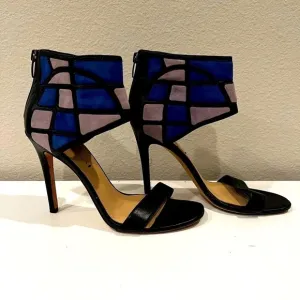 VIA SPIGA blue and gray suede color block heels