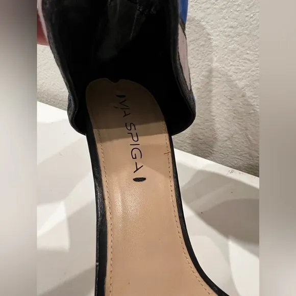 VIA SPIGA blue and gray suede color block heels
