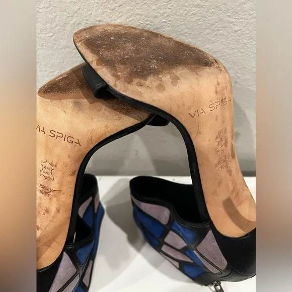 VIA SPIGA blue and gray suede color block heels