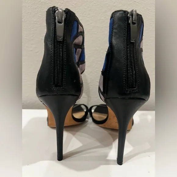 VIA SPIGA blue and gray suede color block heels