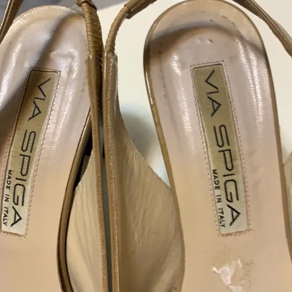VIA SPIGA LEATHER HEELS 6.5M MADE IN ITALY SLING BACK TAN