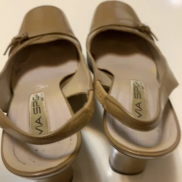 VIA SPIGA LEATHER HEELS 6.5M MADE IN ITALY SLING BACK TAN