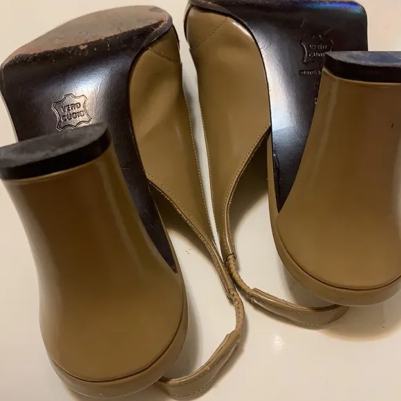 VIA SPIGA LEATHER HEELS 6.5M MADE IN ITALY SLING BACK TAN