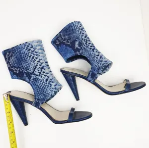 Via Spiga Open Toe blue deninm Sock Bootie Sandal Snake Print high heels size 7