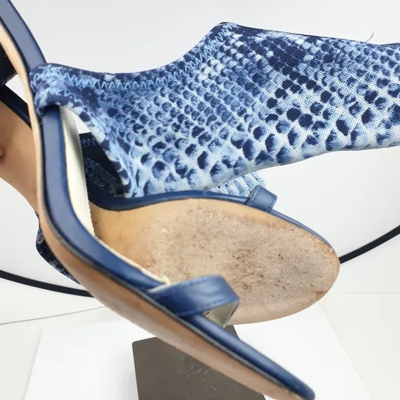 Via Spiga Open Toe blue deninm Sock Bootie Sandal Snake Print high heels size 7
