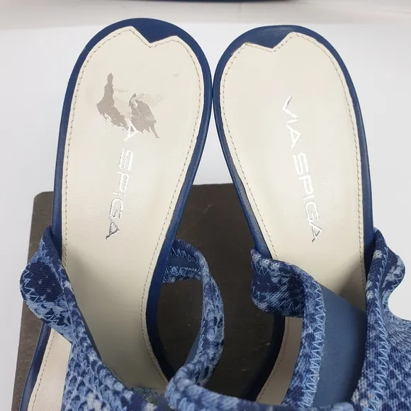 Via Spiga Open Toe blue deninm Sock Bootie Sandal Snake Print high heels size 7
