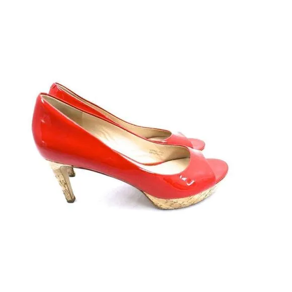Via Spiga Red Alexis Cork Heel Open Toe Platform Pumps Size 8 M RETAIL $198