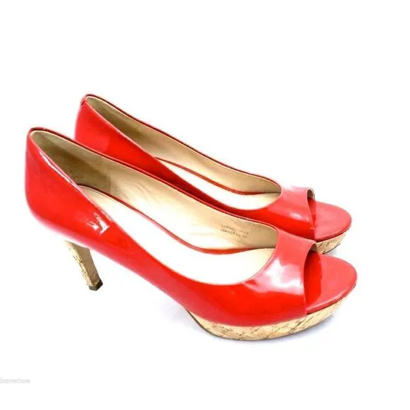 Via Spiga Red Alexis Cork Heel Open Toe Platform Pumps Size 8 M RETAIL $198