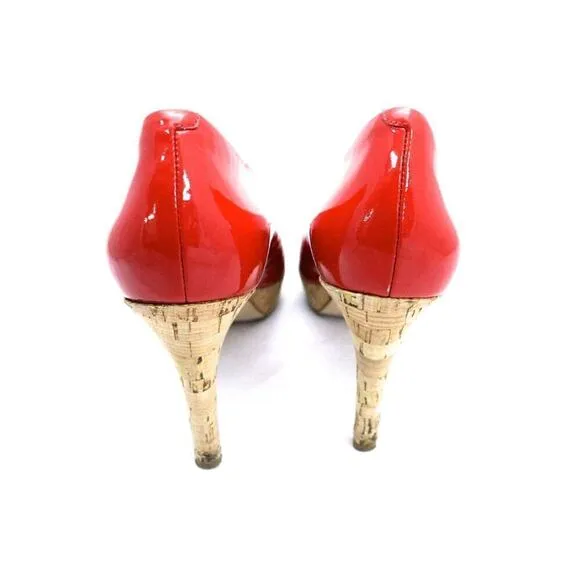 Via Spiga Red Alexis Cork Heel Open Toe Platform Pumps Size 8 M RETAIL $198