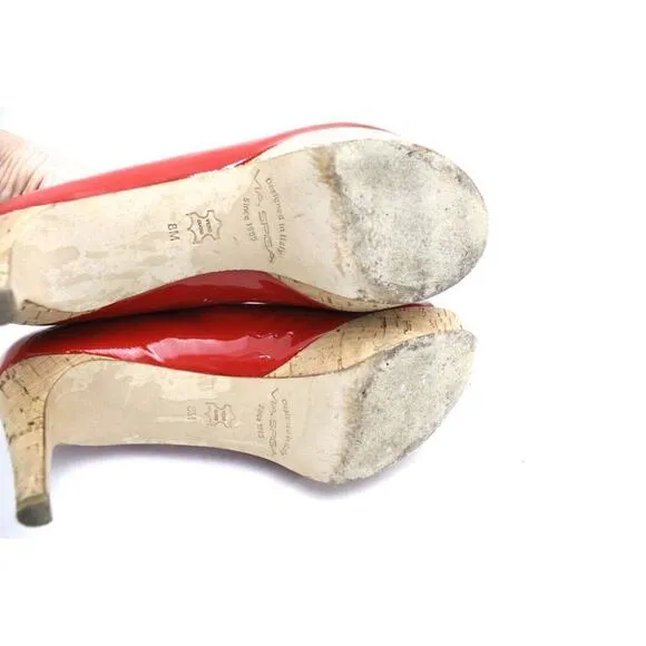 Via Spiga Red Alexis Cork Heel Open Toe Platform Pumps Size 8 M RETAIL $198