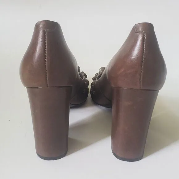 Vicenza Heels Brown Genuine Leather Block Heel Studded Point Toe Designer