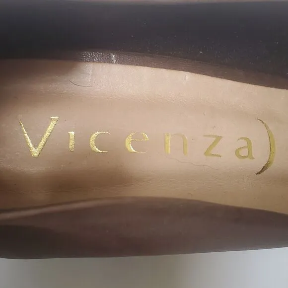 Vicenza Heels Brown Genuine Leather Block Heel Studded Point Toe Designer