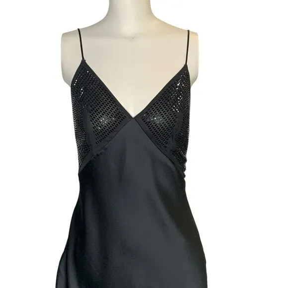 Victorias Secret Long Nightgown Black Slip Dress Sequin Bust Satin S/P NWT Lux