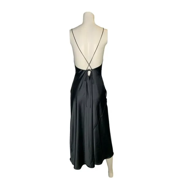 Victorias Secret Long Nightgown Black Slip Dress Sequin Bust Satin S/P NWT Lux
