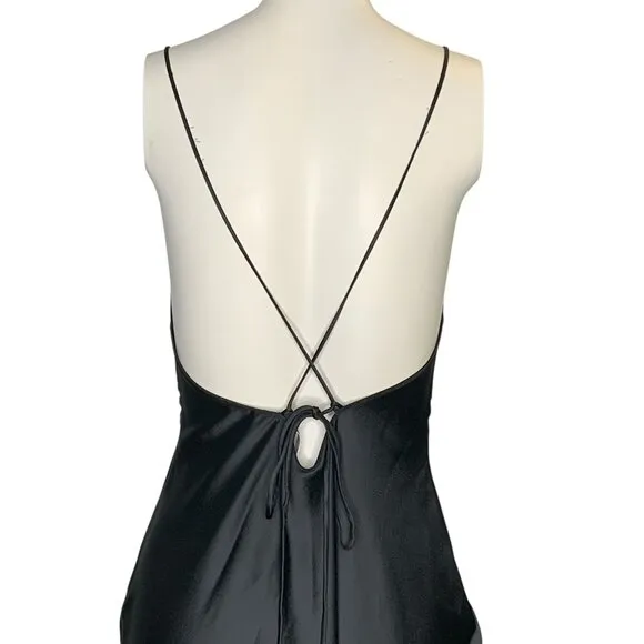 Victorias Secret Long Nightgown Black Slip Dress Sequin Bust Satin S/P NWT Lux