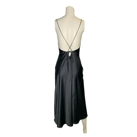 Victorias Secret Long Nightgown Black Slip Dress Sequin Bust Satin S/P NWT Lux