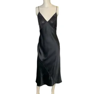Victorias Secret Long Nightgown Black Slip Dress Sequin Bust Satin S/P NWT Lux