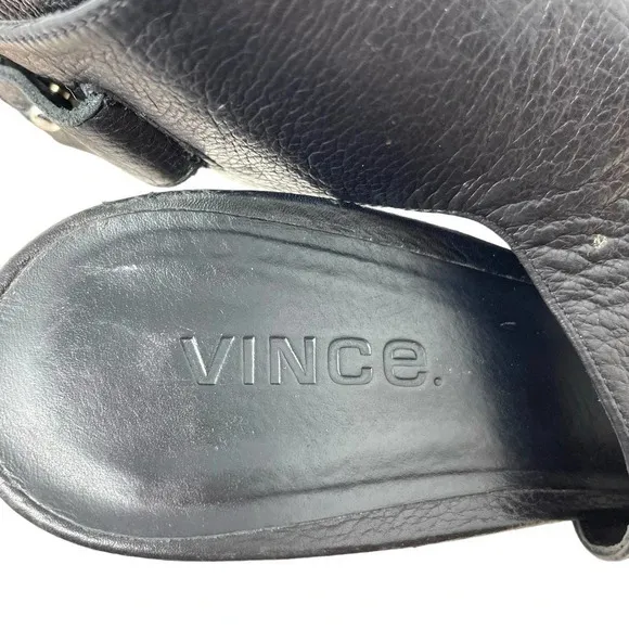 Vince Addie Cutout Black Leather Sandal Wood Heels Size US 8