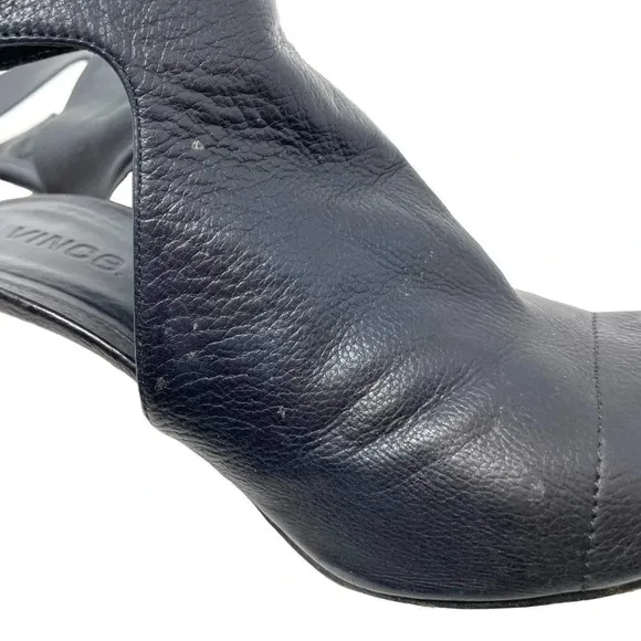 Vince Addie Cutout Black Leather Sandal Wood Heels Size US 8