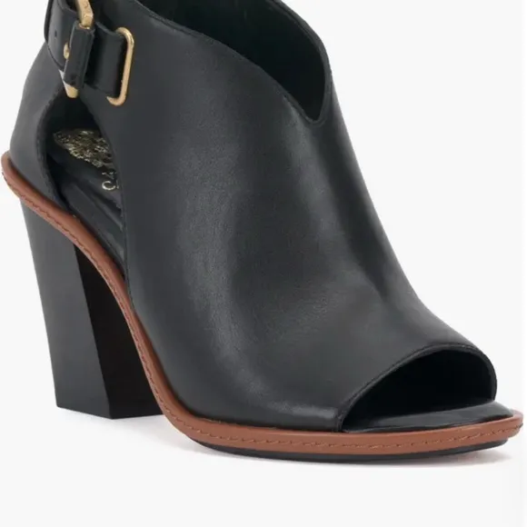Vince Camuto Black Chunky Heel Peep-Toe Booties