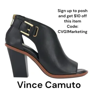 Vince Camuto Black Chunky Heel Peep-Toe Booties