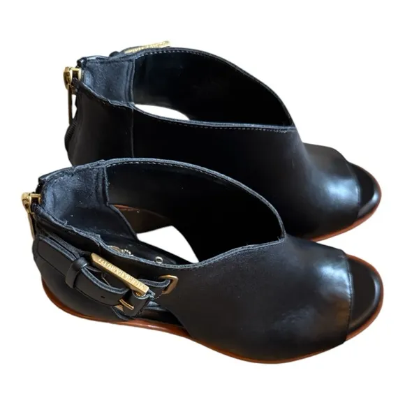 Vince Camuto Black Chunky Heel Peep-Toe Booties