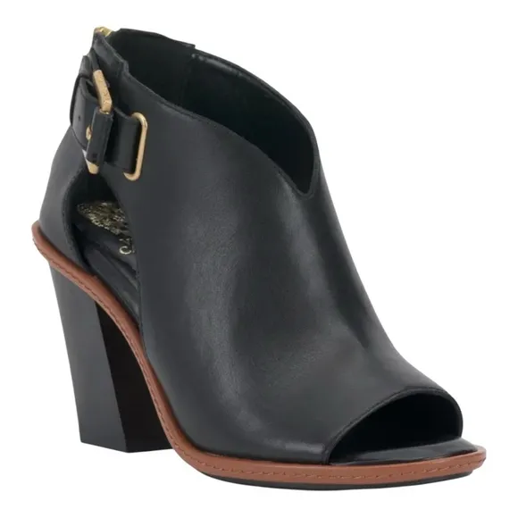 Vince Camuto Black Chunky Heel Peep-Toe Booties