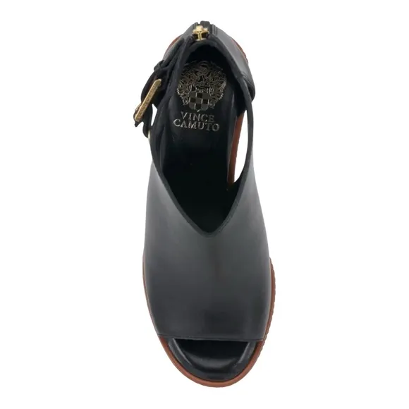 Vince Camuto Black Chunky Heel Peep-Toe Booties