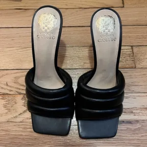 Vince Camuto Black Square Toe Leather Stiletto Heels 8.5 NIB