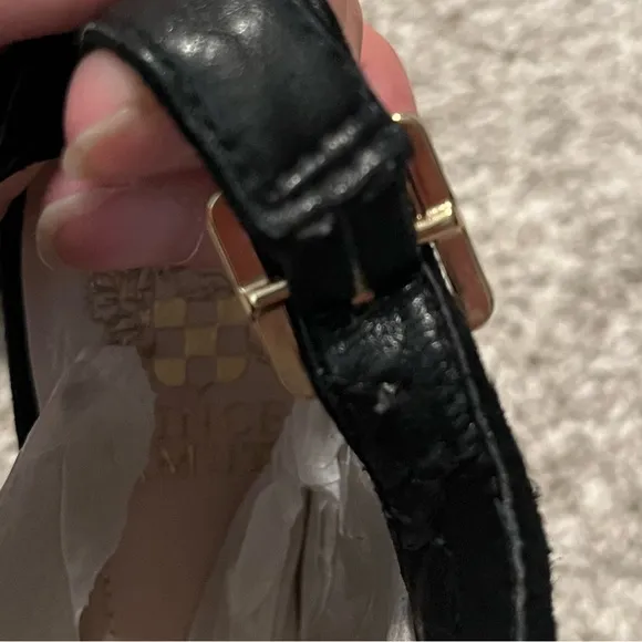 VINCE CAMUTO leather open toe black studded ajoure stiletto high heels s…