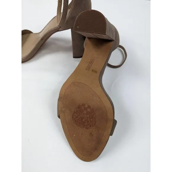 Vince Camuto Malissa Heels Tan Taupe 8 Leather Ankle Strap Block Heel